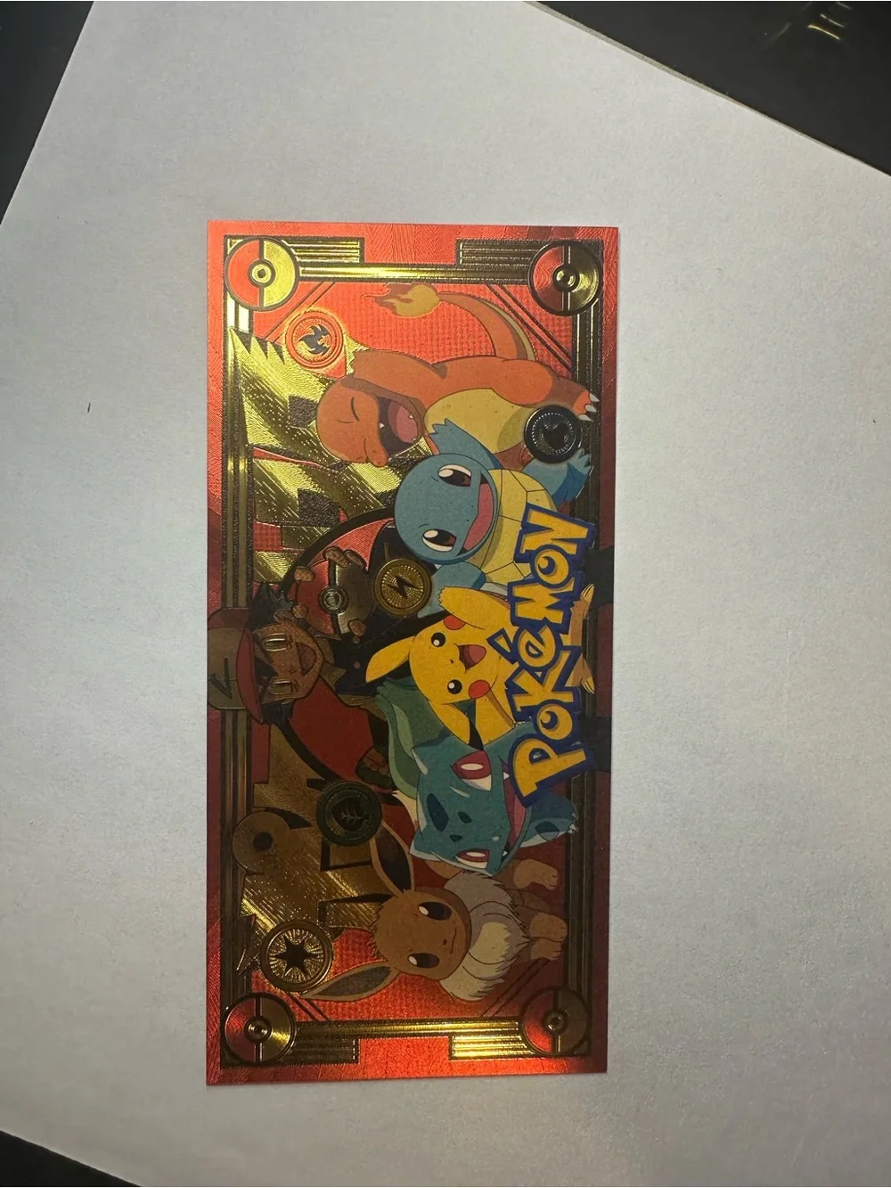 Pokémon Gold Foil Collectible Banknote Pikachu Charizard Eevee Ash 1996